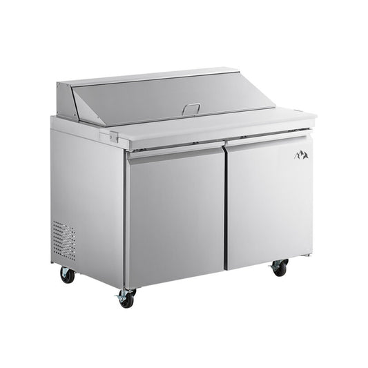 Chef AAA - SS-PT-46-HC, Commercial 46" Sandwich Prep Table Refrigerator 12 Pans 2 Door Stainless Steel 9.5 cu.ft - SS-PT-46-HC