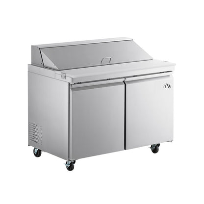 Chef AAA - SS-PT-46-HC, Commercial 46" Sandwich Prep Table Refrigerator 12 Pans 2 Door Stainless Steel 9.5 cu.ft - SS-PT-46-HC