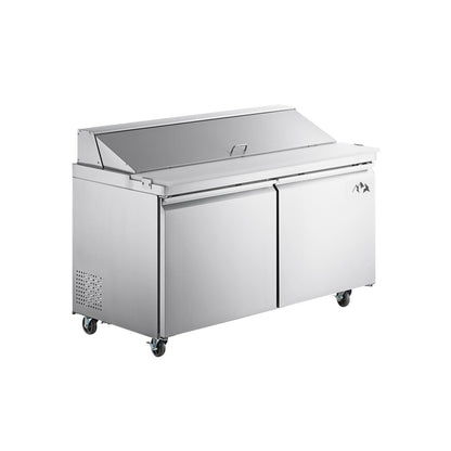 Chef AAA - SS-PT-60-HC, Commercial 60" Sandwich Prep Table Refrigerator 16 Pans 2 Door Stainless Steel 15 cu.ft - SS-PT-60-HC