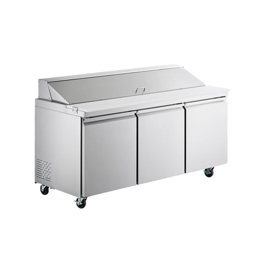 Chef AAA - SS-PT-70-HC, Commercial 70" Sandwich Prep Table 3 Door Stainless Steel Refrigerator 15.5 cu.ft - SS-PT-70-HC