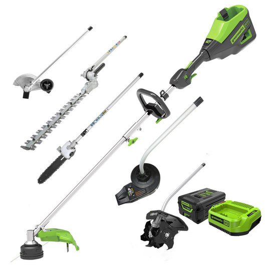 Greenworks 60V 16" Cordless Battery String Trimmer (Attachment Capable) &5 Pcs Attachments Combo Kit w/ 4.0 Ah Battery & Charger - 2135402-VK
