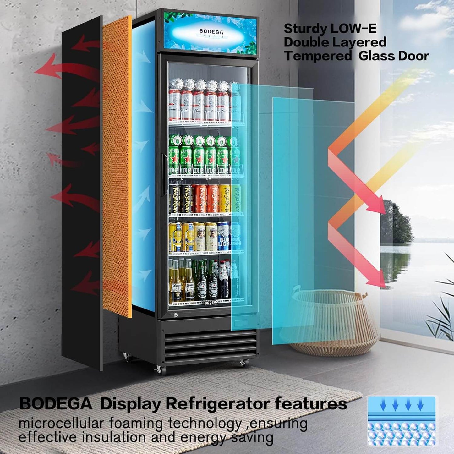 BODEGAcooler Commercial Glass Door Display Refrigerator Merchandiser 12.5 Cu. Ft - SS-P360WD
