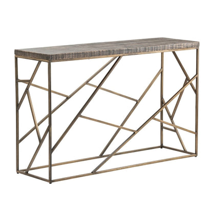 Crestview Collection Bengal Manor 51" x 15" x 32" Occasional Mango Wood Rectangle Console Table with Crazy Cut Iron In Aged Gold Finish In Burnished Ebony Finish