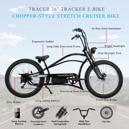 Tracer 800W Tracker DS7 Speed Stretch Electric Bike - MB-EB-TRACKER DS7-BK
