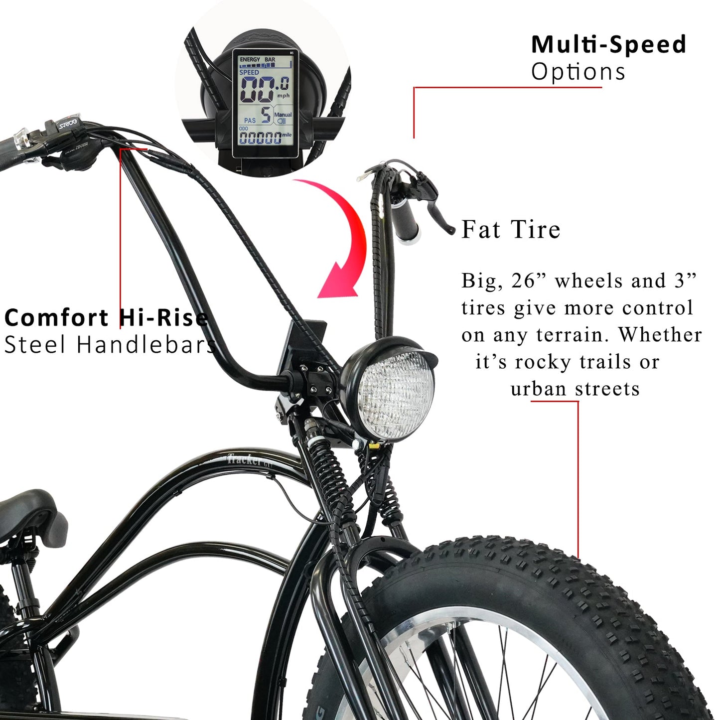 Tracer 800W Tracker DS7 Speed Stretch Electric Bike - MB-EB-TRACKER DS7-BK