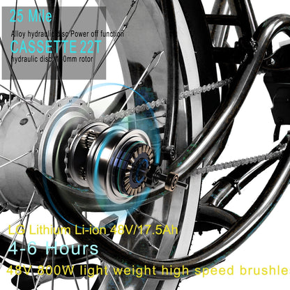 Tracer 800W Beyond Pro Stretch Classic Chopper Electric Bike - MB-EB-BEYOND Pro-BK - MB-EB-BEYOND Pro-BK