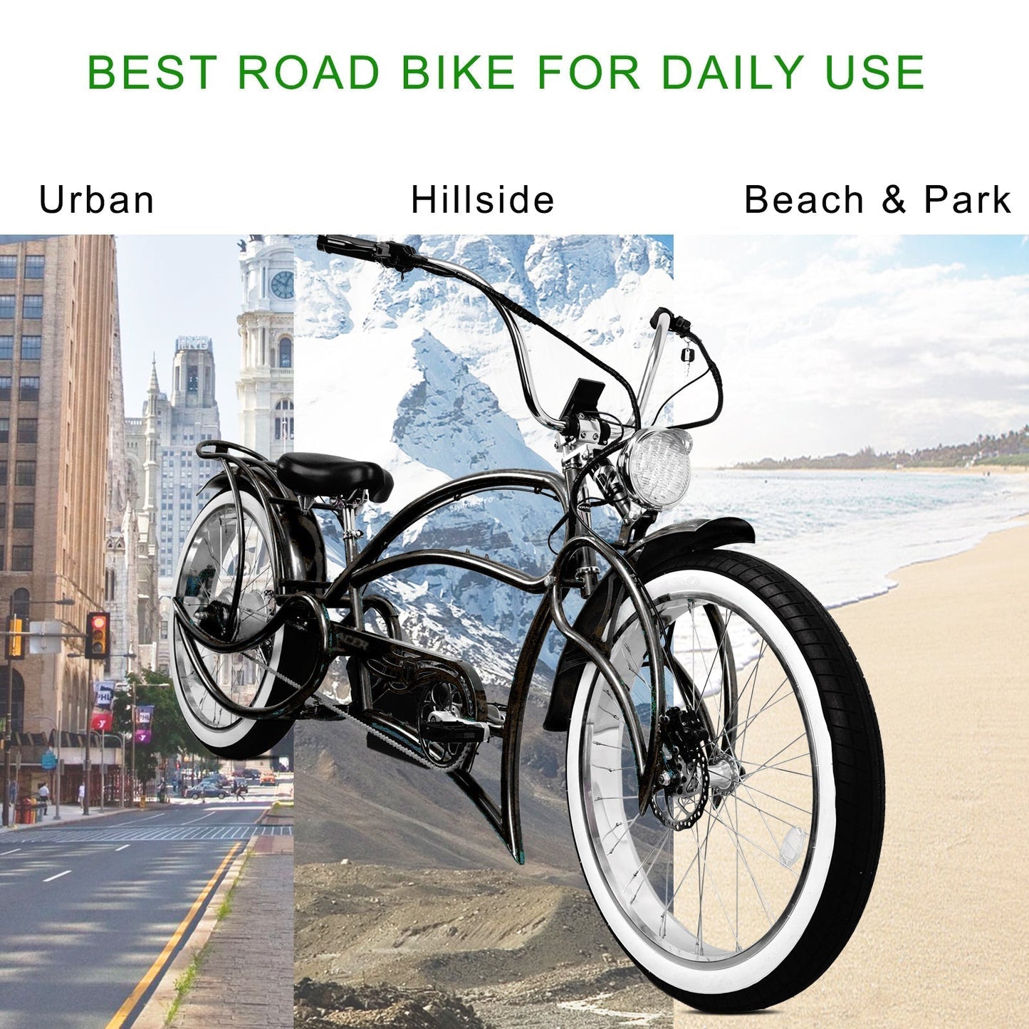 Tracer 800W Beyond Pro Stretch Classic Chopper Electric Bike - MB-EB-BEYOND Pro-BK - MB-EB-BEYOND Pro-BK