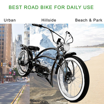 Tracer 800W Beyond Pro Stretch Classic Chopper Electric Bike - MB-EB-BEYOND Pro-BK - MB-EB-BEYOND Pro-BK