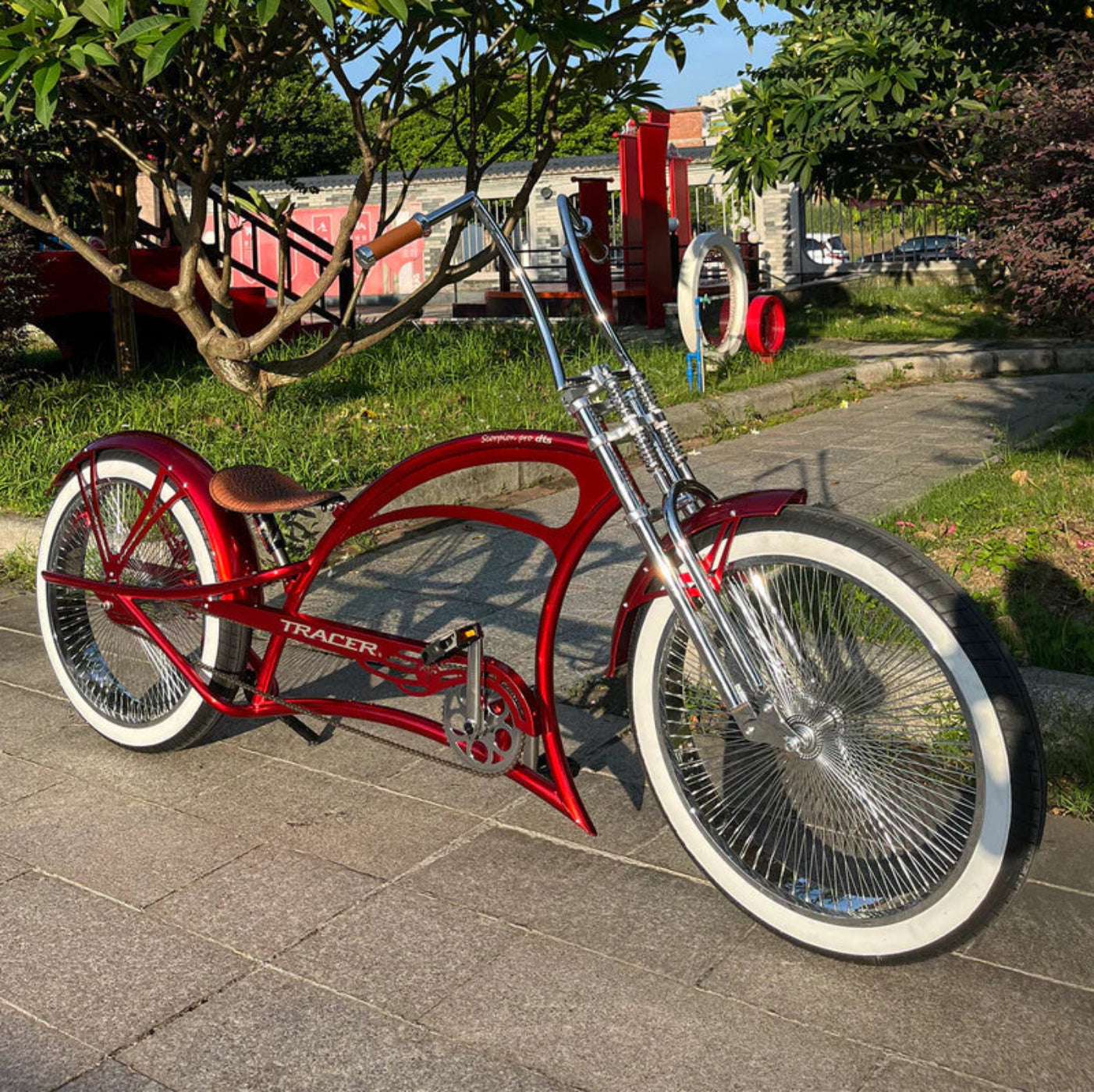 Tracer 26" Scorpion Pro DTS Stretch Chopper Cruiser Bike - MB-SP-PDTS-WHT