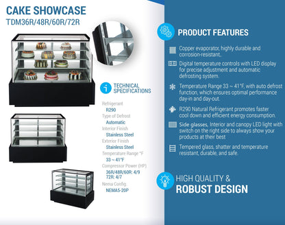 Chef AAA - TDM36R, 36" Straight Glass Bakery Case - TDM36R