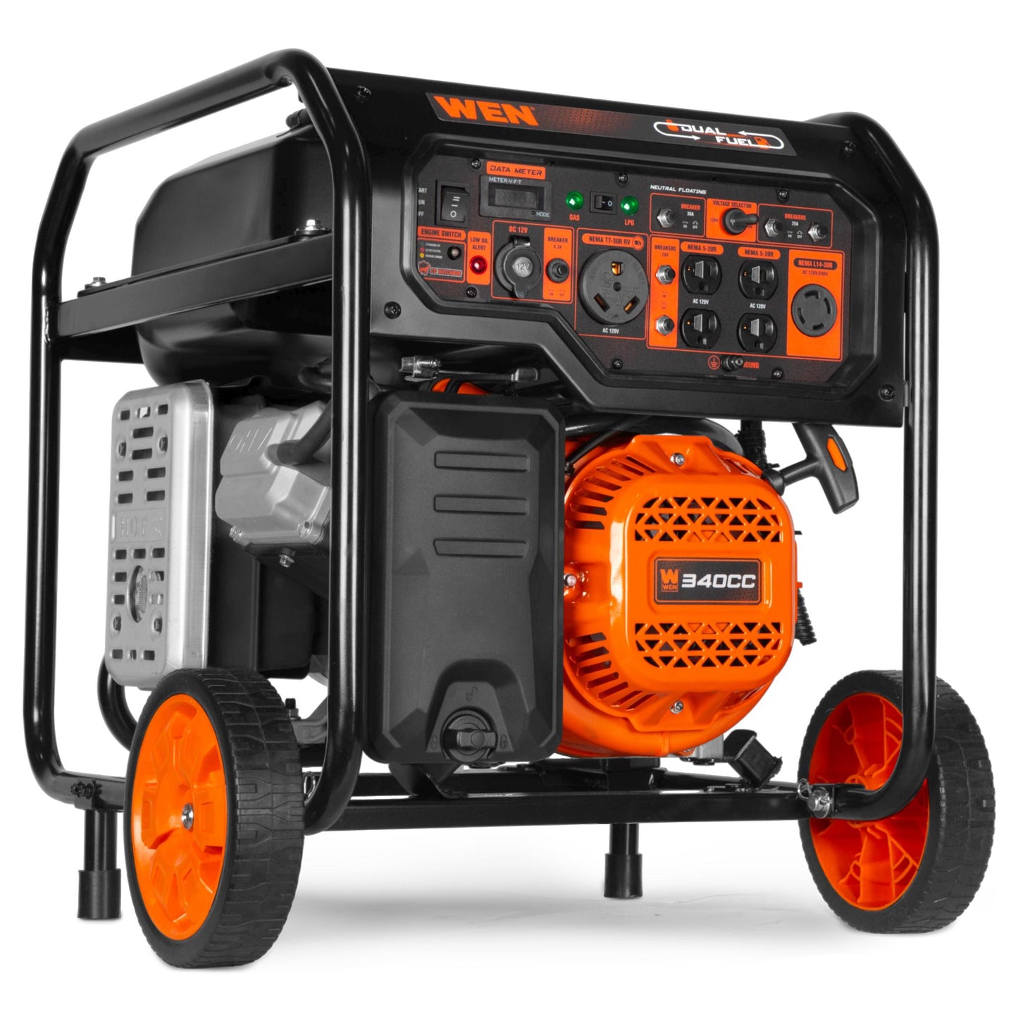 WEN DF8000X 8000-Watt 120V/240V Dual Fuel Portable Generator, Electric Start, 340cc, Transfer-Switch and RV-Ready with CO Shutdown Sensor - DF8000X
