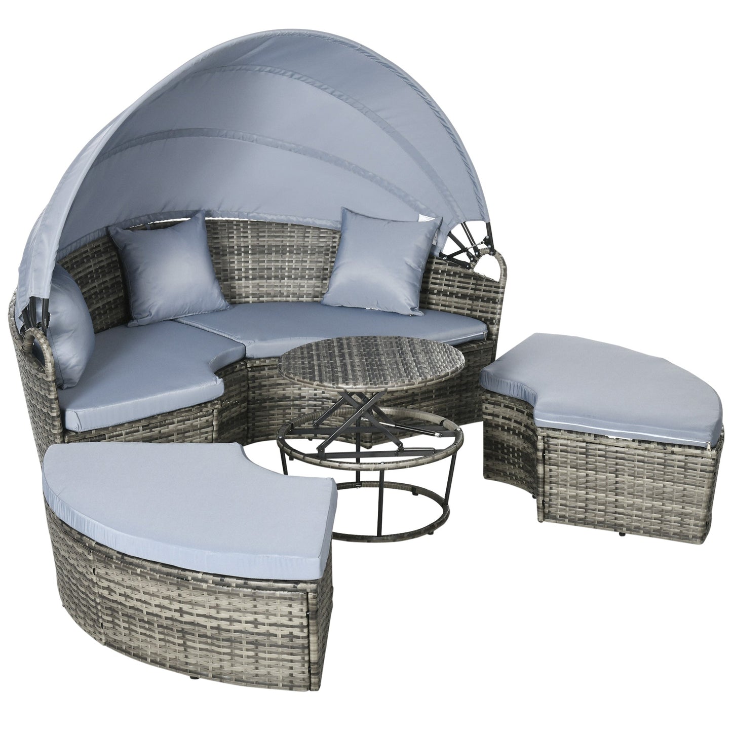 Outsunny Round Outdoor Daybed with Canopy, 4-Piece Sectional Outdoor Sofa, 3 Chairs, Tea Table, Light Gray - 862-047V00GG