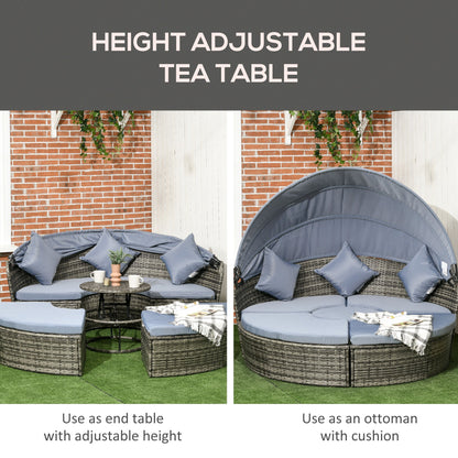 Outsunny Round Outdoor Daybed with Canopy, 4-Piece Sectional Outdoor Sofa, 3 Chairs, Tea Table, Light Gray - 862-047V00GG