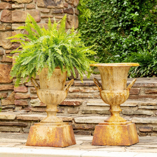 Park Hill Collection Country French Fluted Metal Urn with Pedestal, 33" -  ECM06204