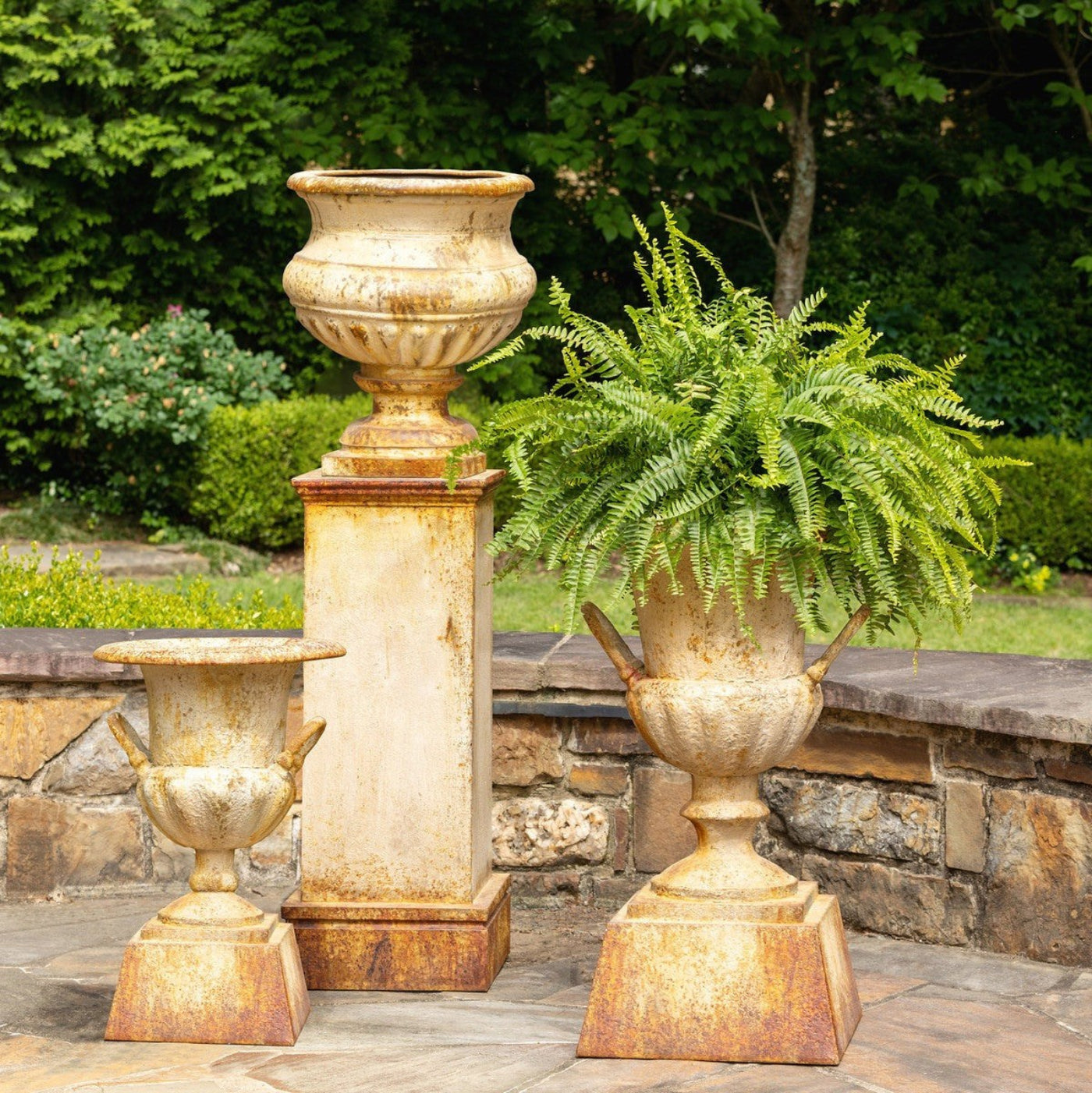 Park Hill Collection Country French Fluted Metal Urn with Pedestal, 33" -  ECM06204