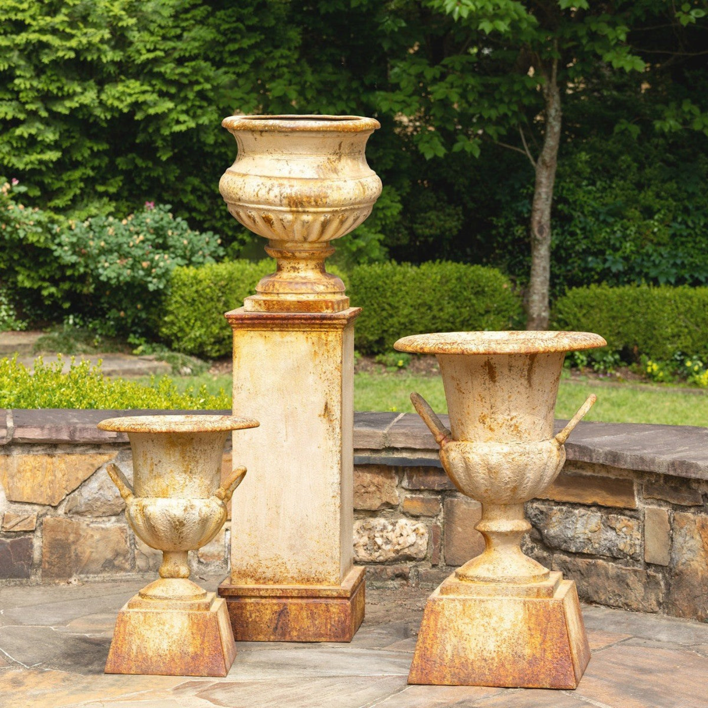 Park Hill Collection Country French Fluted Metal Urn with Pedestal, 33" -  ECM06204