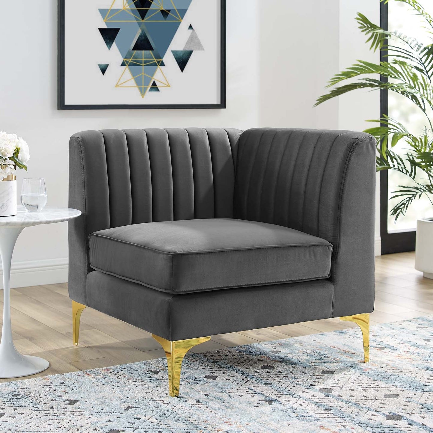 Modway Furniture Triumph Channel Tufted Velvet Corner Chair – Luxe Retro Modern Design for Stylish Living Spaces