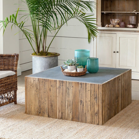Park Hill Collection Coastal Cottage Aged Zinc Top Platform Coffee Table  - EFT06097