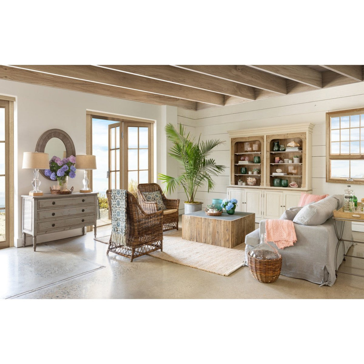 Park Hill Collection Coastal Cottage Aged Zinc Top Platform Coffee Table  - EFT06097