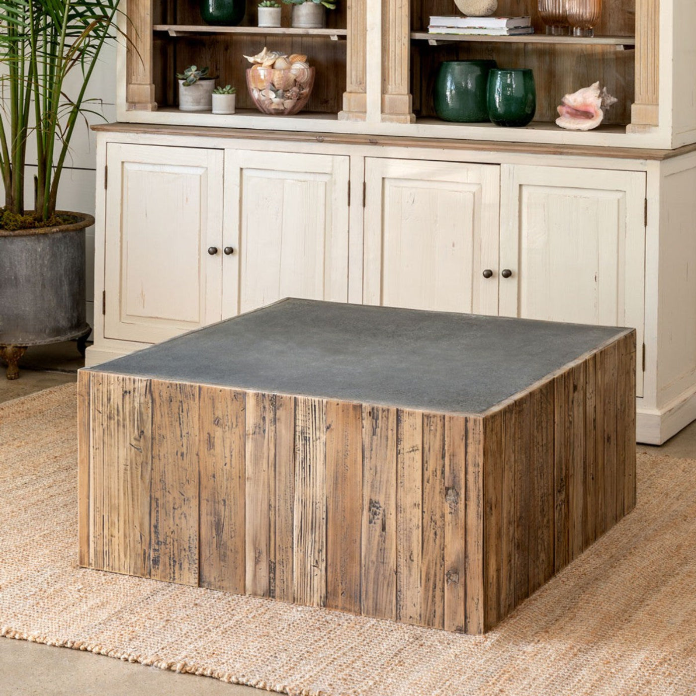 Park Hill Collection Coastal Cottage Aged Zinc Top Platform Coffee Table  - EFT06097