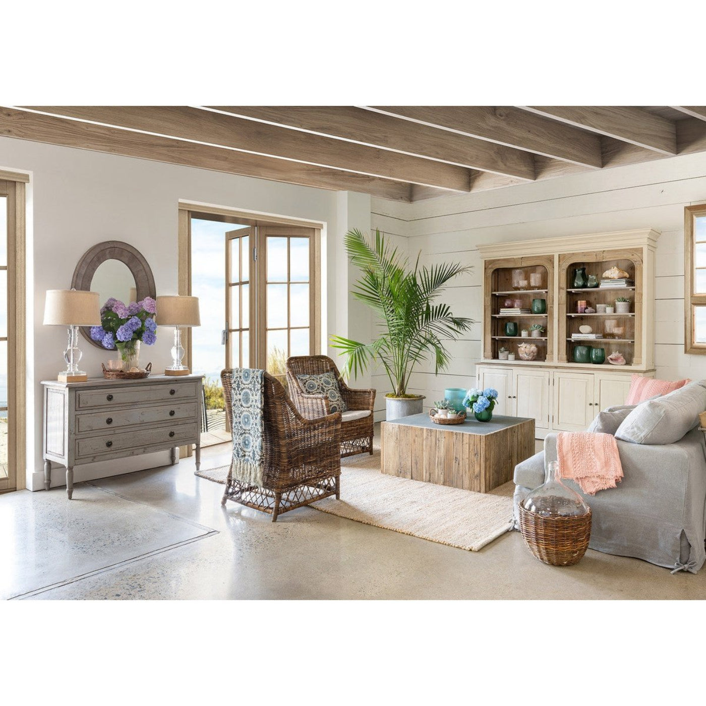 Park Hill Collection Coastal Cottage Aged Zinc Top Platform Coffee Table  - EFT06097