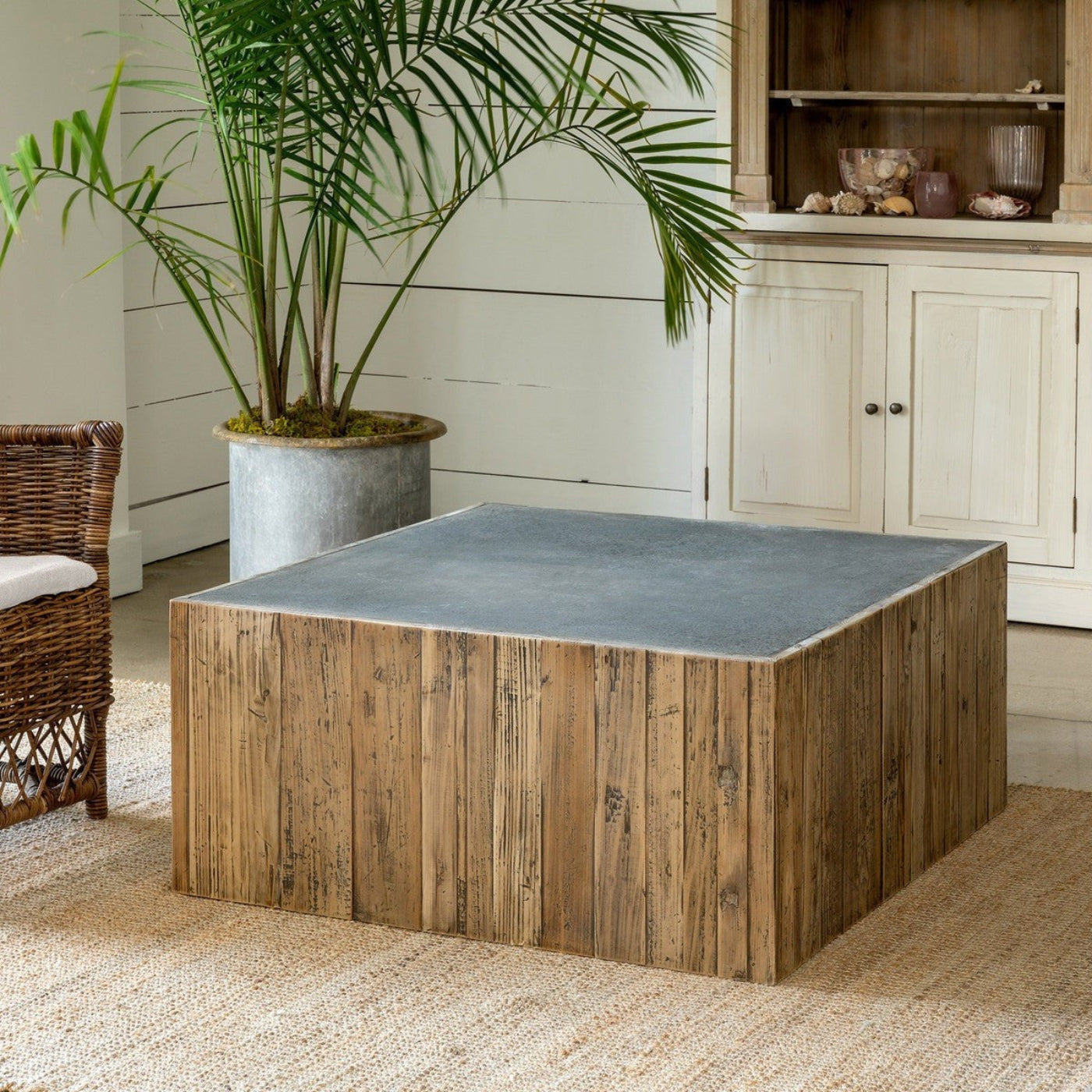 Park Hill Collection Coastal Cottage Aged Zinc Top Platform Coffee Table  - EFT06097