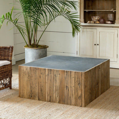Park Hill Collection Coastal Cottage Aged Zinc Top Platform Coffee Table  - EFT06097