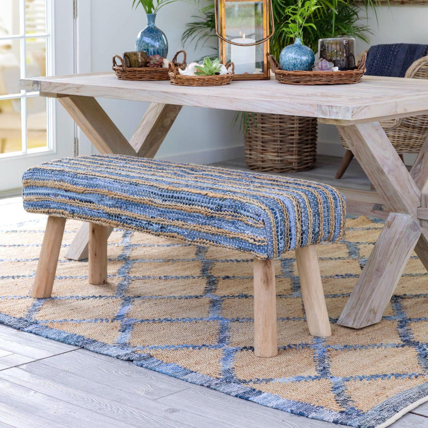 Park Hill Collection Coastal Cottage Hemp and Recycled Denim Windowpane Pattern Rug, 7'9" x 9'9" -  EHF06180