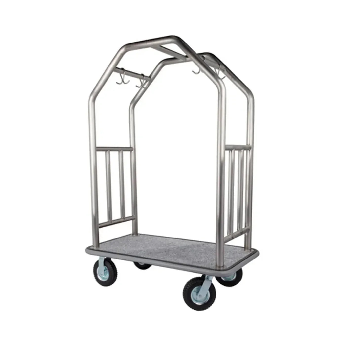 Hospitality 1 Source ESBSGG-8 Estate Series Bellman's Cart — Brushed Stainless Steel - 8" pneumatic wheels - ESBSGG-8