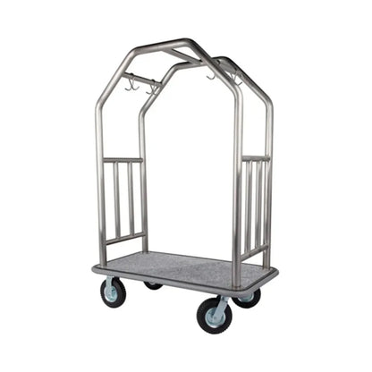 Hospitality 1 Source ESBSGG-8 Estate Series Bellman's Cart — Brushed Stainless Steel - 8" pneumatic wheels - ESBSGG-8