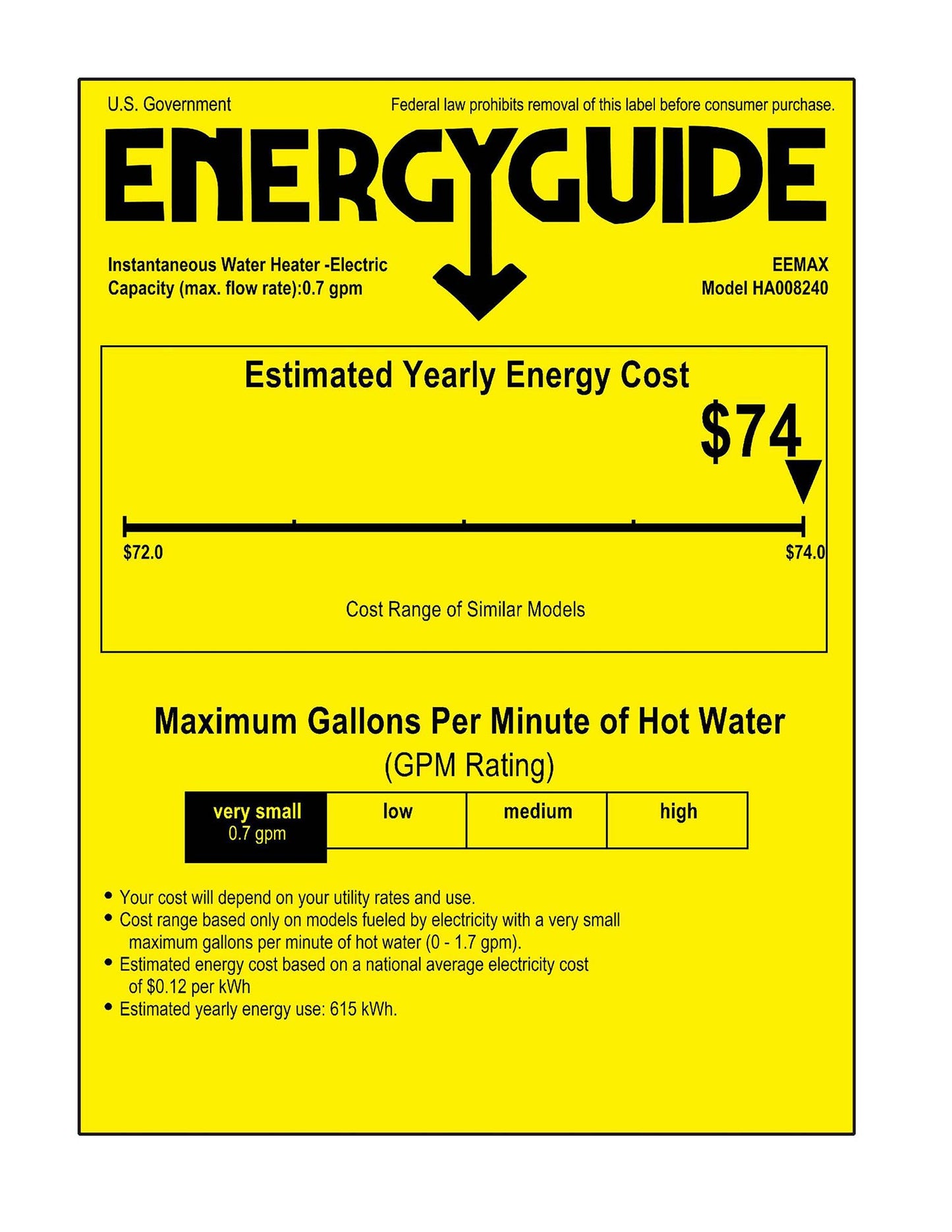 Eemax HomeAdvantage II 8kW 240V Electric Tankless Water Heater - EHA008240