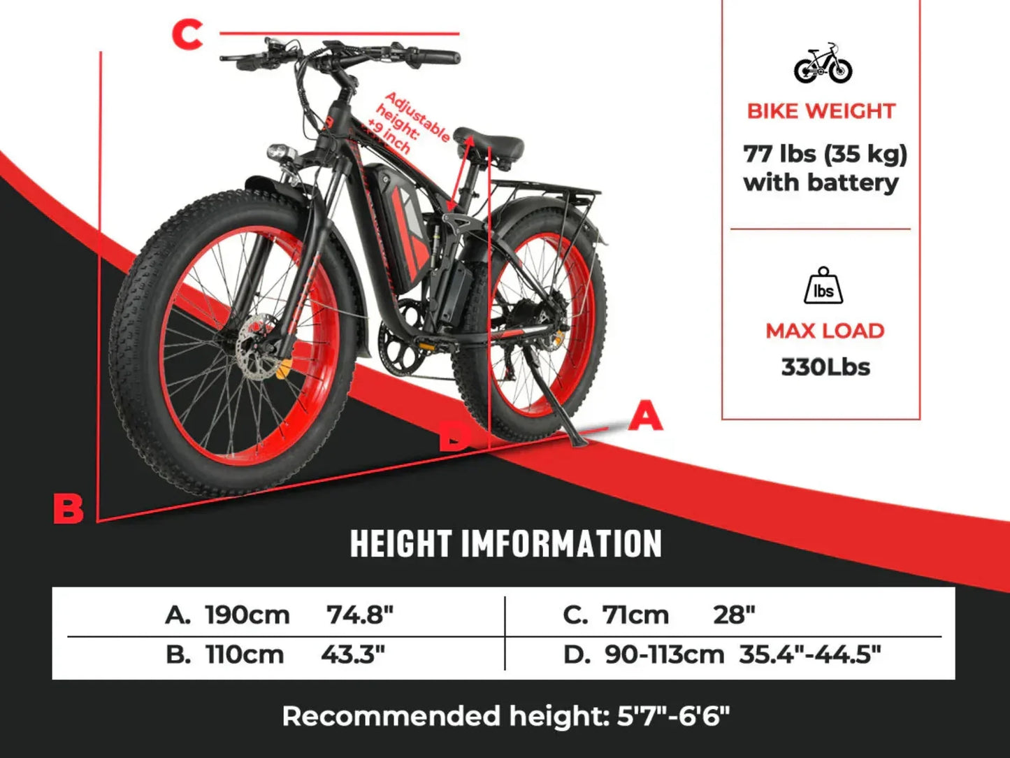 Senada Bikes 1000W 48V Viper Plus All-Terrain Full Suspension Fat Tire Electric Bike - EB-SN-VIPER-PLUS-BR