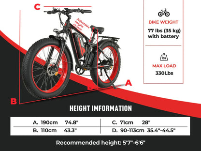 Senada Bikes 1000W 48V Viper Plus All-Terrain Full Suspension Fat Tire Electric Bike - EB-SN-VIPER-PLUS-BR