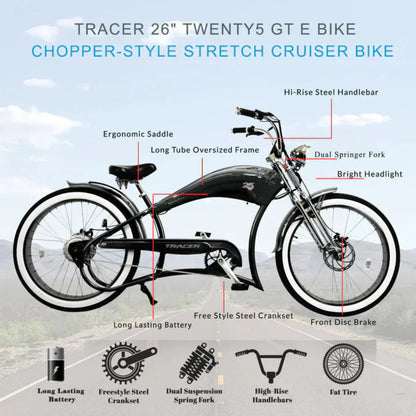 Tracer 500W 26" Twenty5 DS Cruiser Electric Bike - MB-EB-TWENTY5-DS-BK