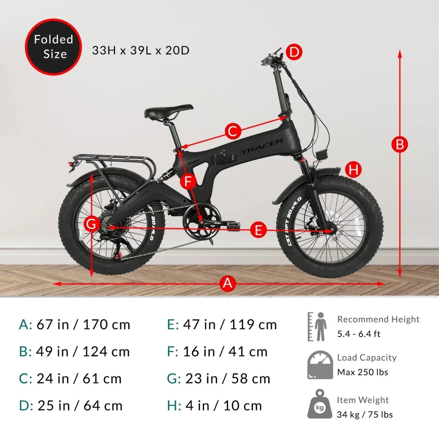 Tracer 750W 20" Kama 1.0 Folding Fat Tire Electric Bike - MB-EB-KAMA-MBK