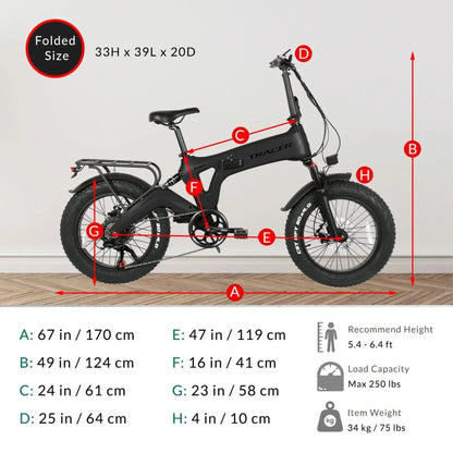 Tracer 750W 20" Kama 1.0 Folding Fat Tire Electric Bike - MB-EB-KAMA-MBK