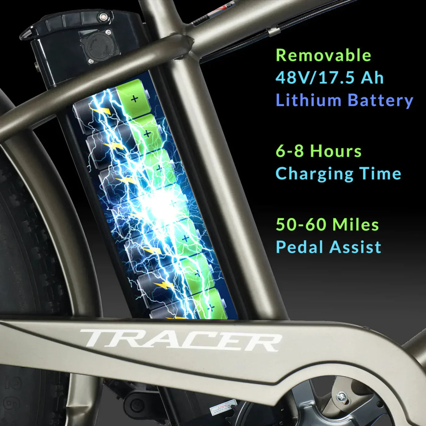 Tracer 800W 26" Loiter Cruiser Fat Tire Electric Bike - MB-EB-LOITER-M-BK/BK