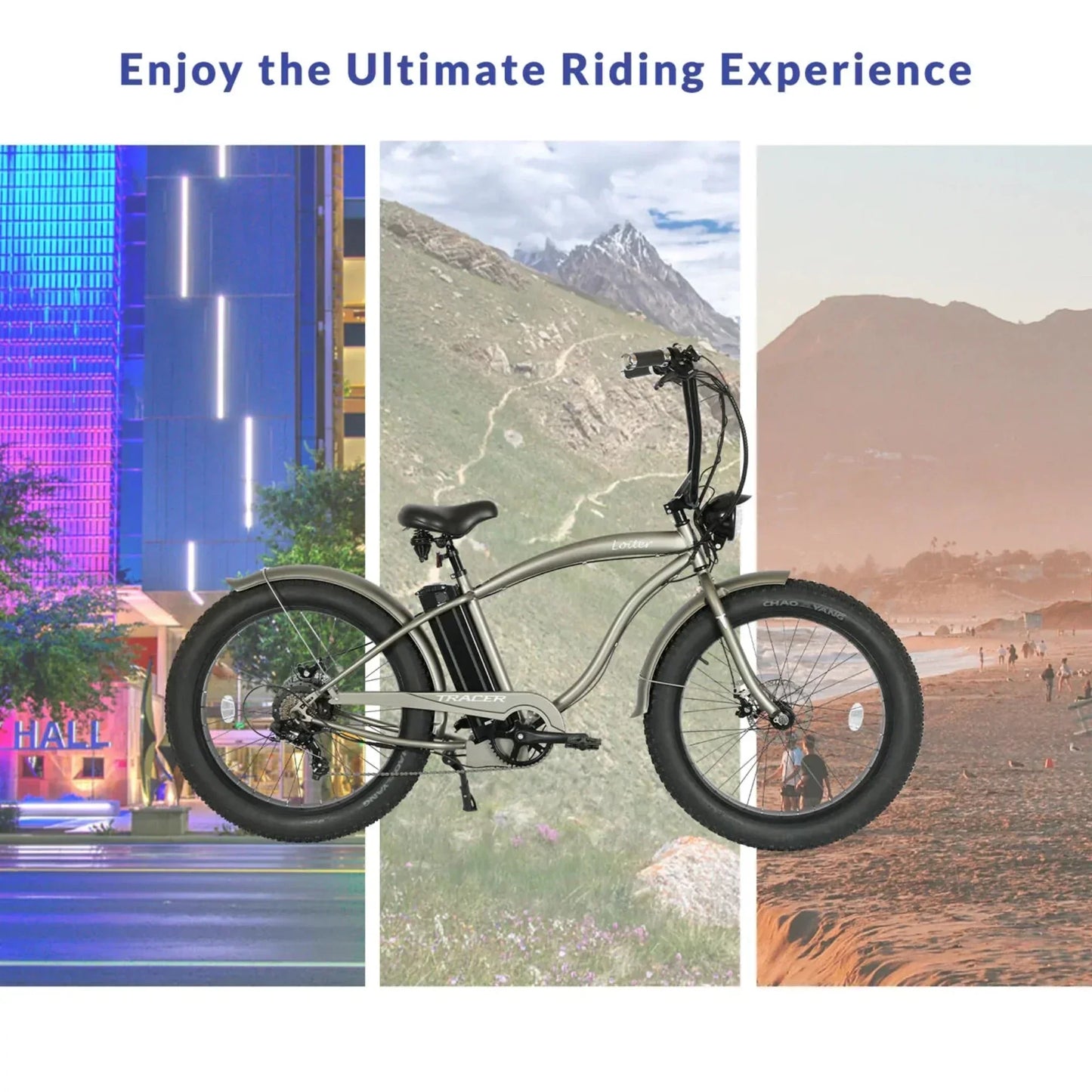 Tracer 800W 26" Loiter Cruiser Fat Tire Electric Bike - MB-EB-LOITER-M-BK/BK