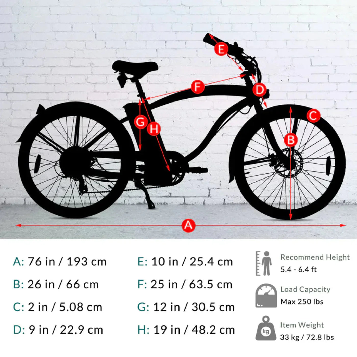 Tracer 500W 26" Omega Men's Beach Cruiser Electric Bike - MB-EB-OMEGA-M-MBK/ BK