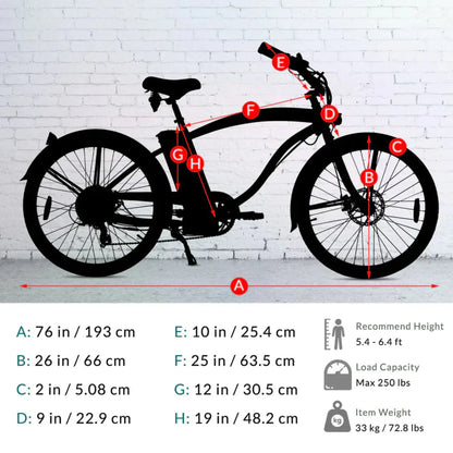 Tracer 500W 26" Omega Men's Beach Cruiser Electric Bike - MB-EB-OMEGA-M-MBK/ BK