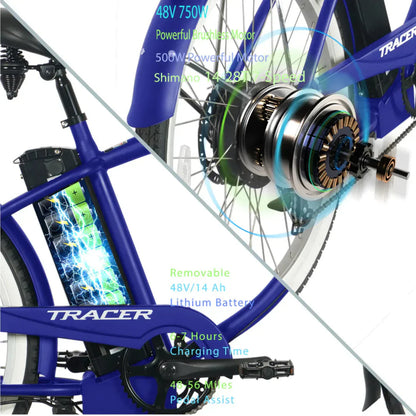 Tracer 500W 26" Omega Men's Beach Cruiser Electric Bike - MB-EB-OMEGA-M-MBK/ BK