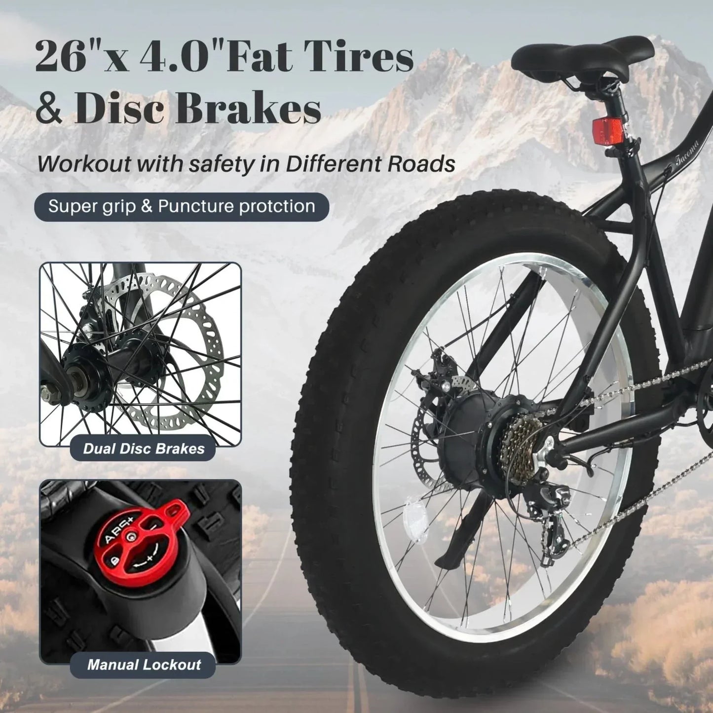 Tracer 800W 26" Tacoma Fat Tire Electric Bike - MB-EB-TACOMA-BK/PLS