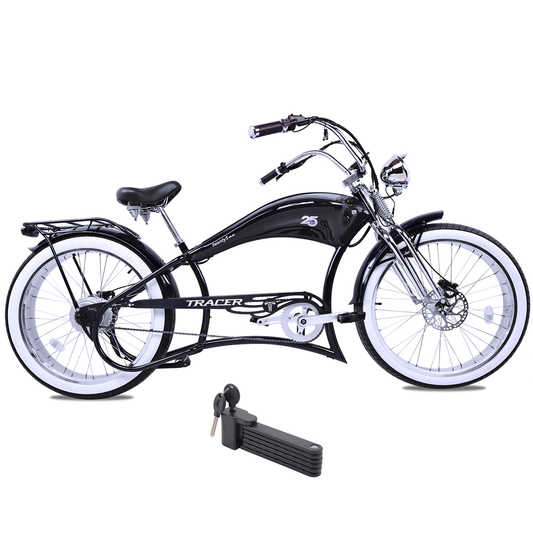 Tracer 800W Twenty5 Chopper Stretch Cruiser Electric Bike - MB-EB-T5-800-DS-BLK