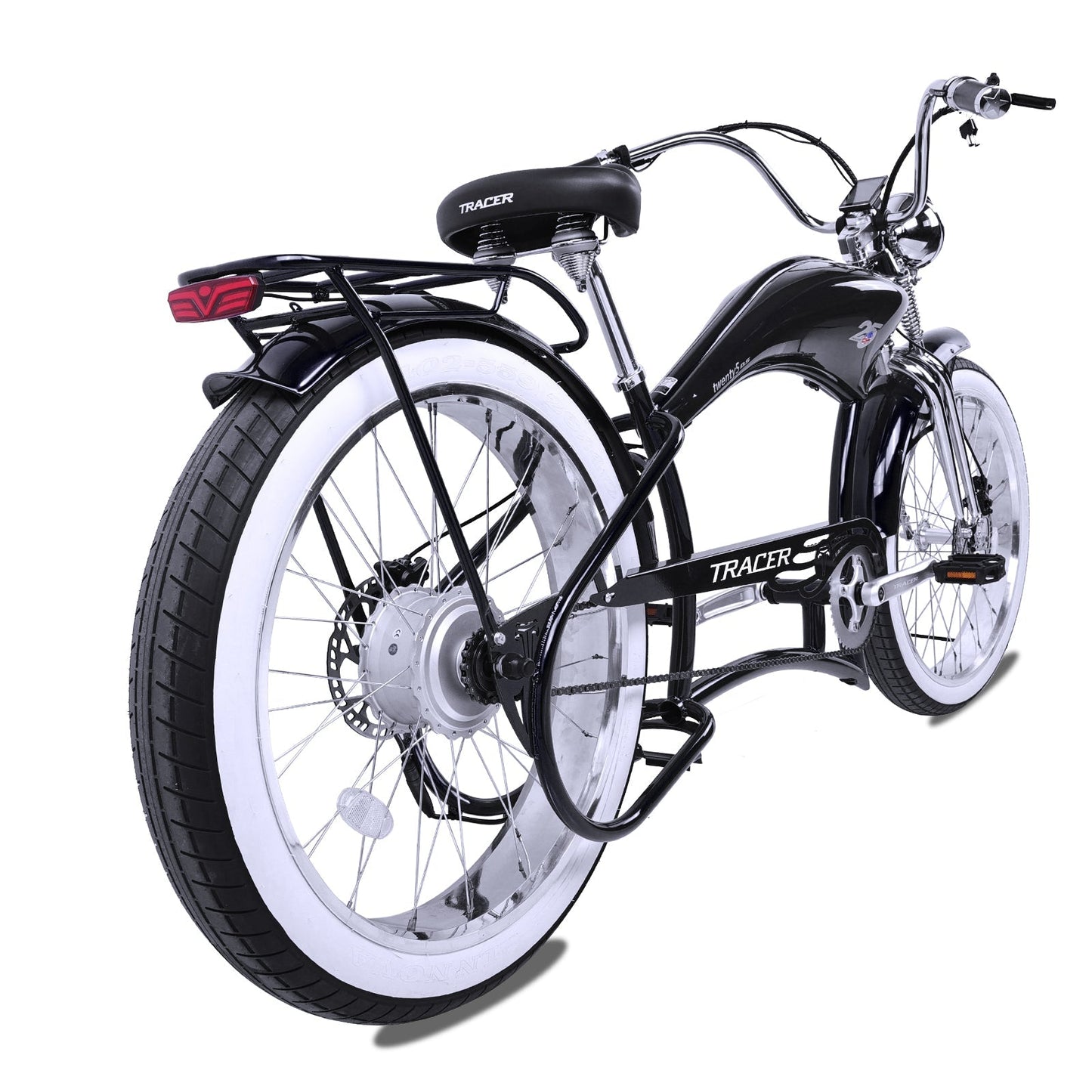 Tracer 800W Twenty5 Chopper Stretch Cruiser Electric Bike - MB-EB-T5-800-DS-BLK
