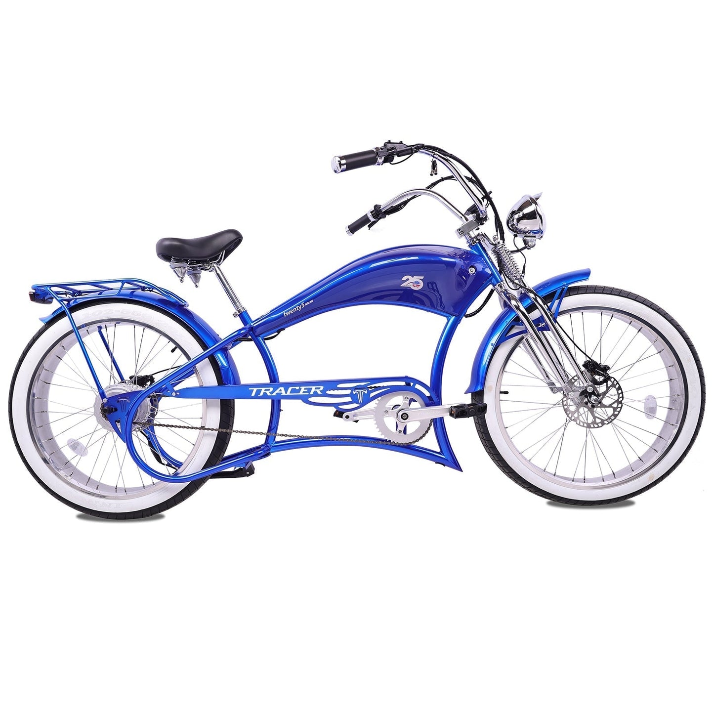 Tracer 800W Twenty5 Chopper Stretch Cruiser Electric Bike - MB-EB-T5-800-DS-BLK