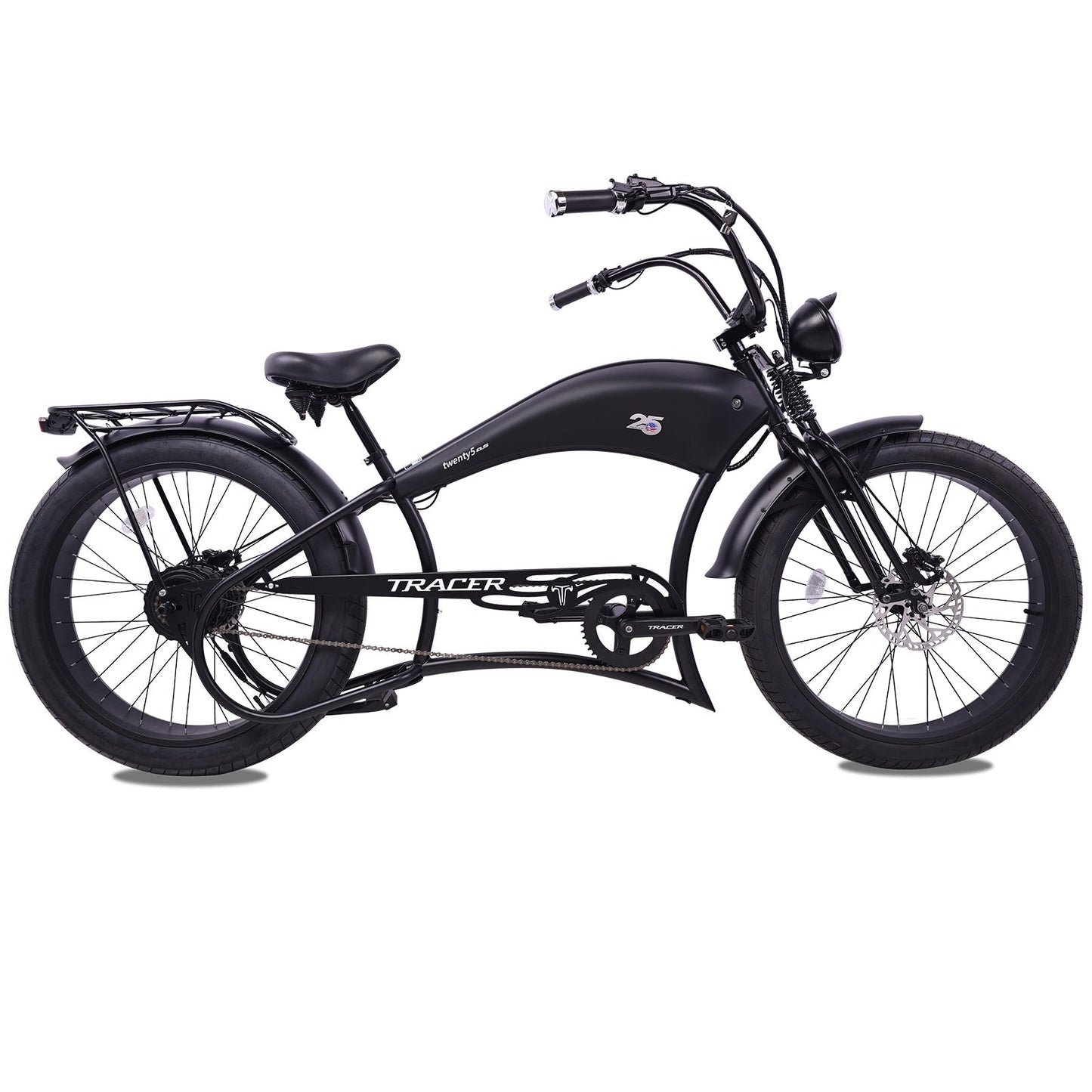 Tracer 800W Twenty5 Chopper Stretch Cruiser Electric Bike - MB-EB-T5-800-DS-BLK