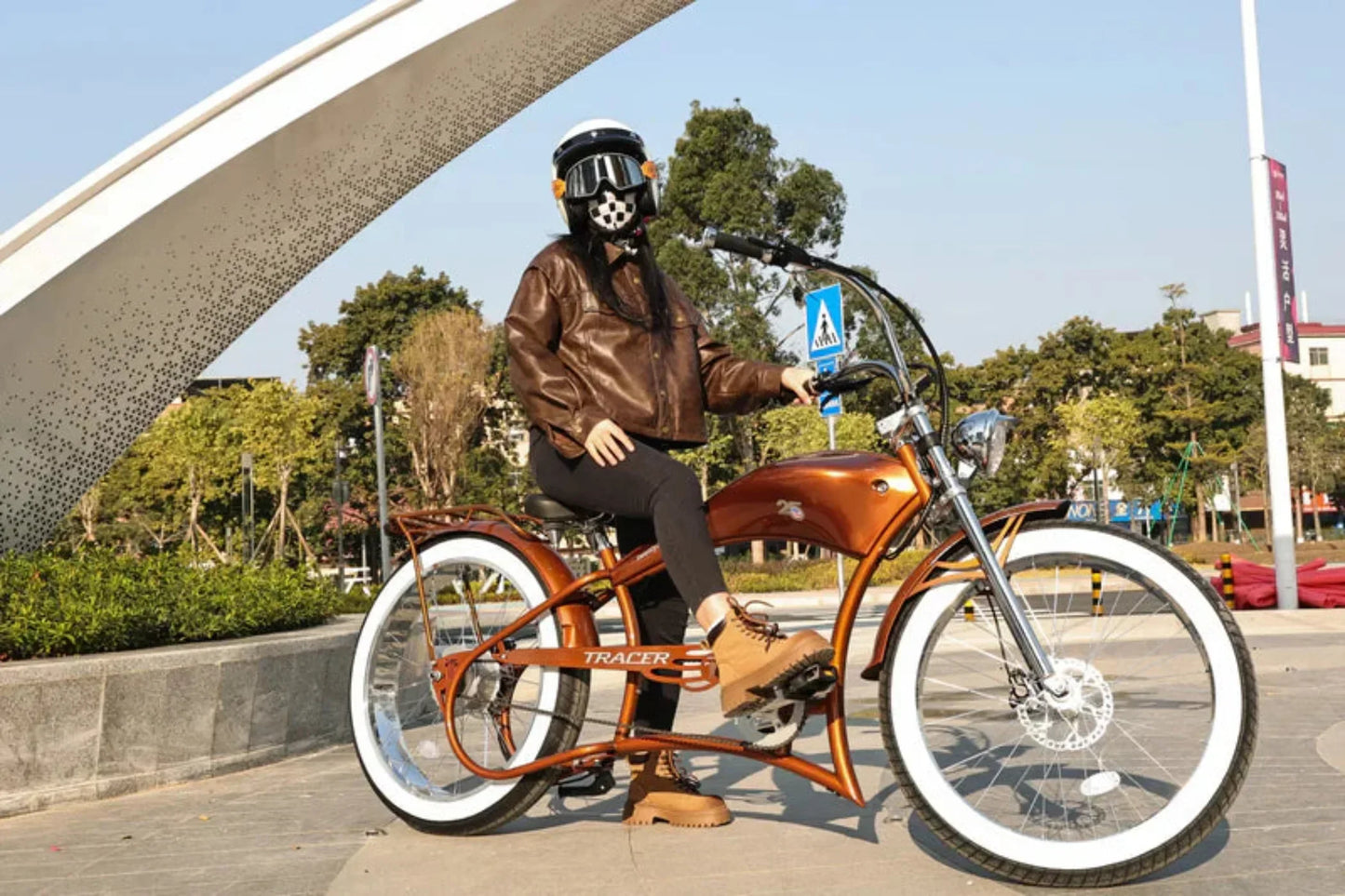 Tracer 800W Twenty5 Chopper Stretch Cruiser Electric Bike - MB-EB-T5-800-DS-BLK