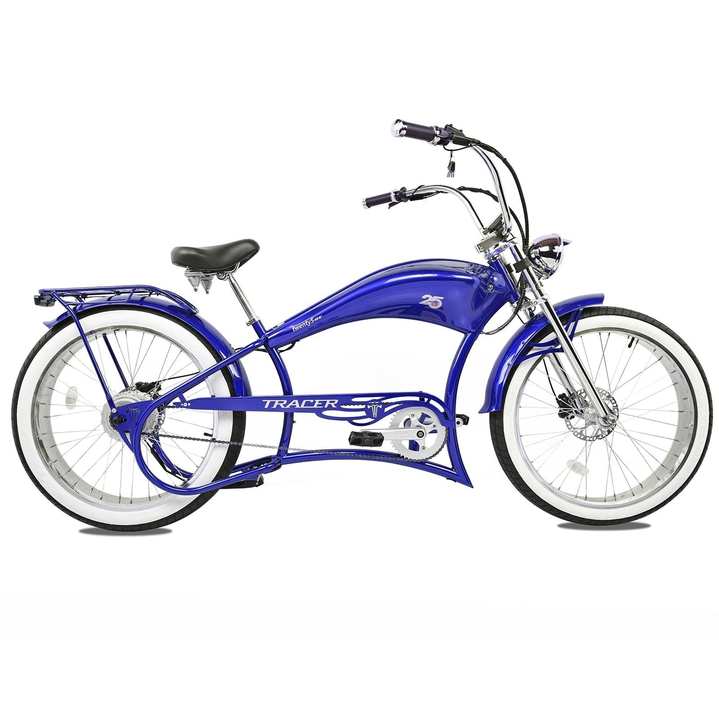 Tracer 800W Twenty5 Chopper Stretch Cruiser Electric Bike - MB-EB-T5-800-DS-BLK