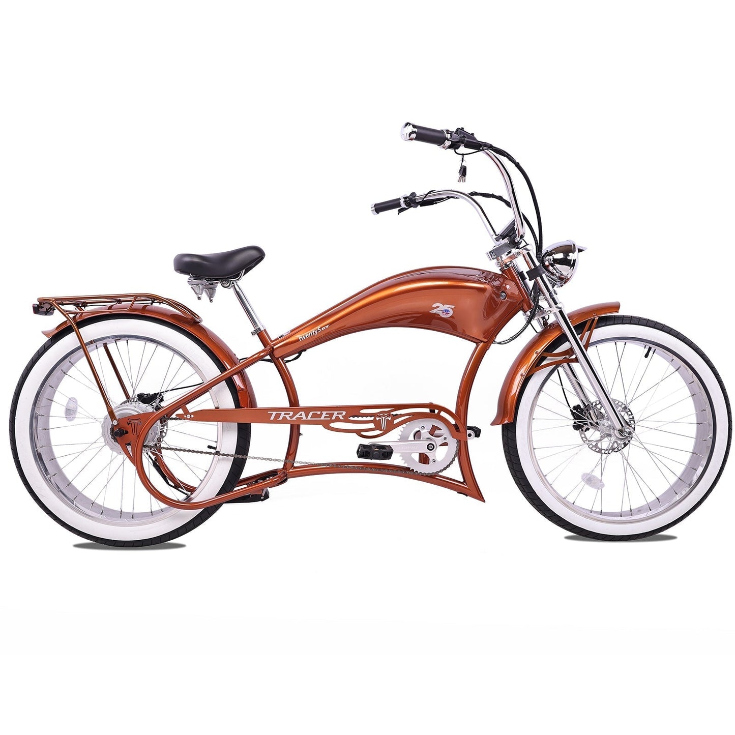 Tracer 800W Twenty5 Chopper Stretch Cruiser Electric Bike - MB-EB-T5-800-DS-BLK