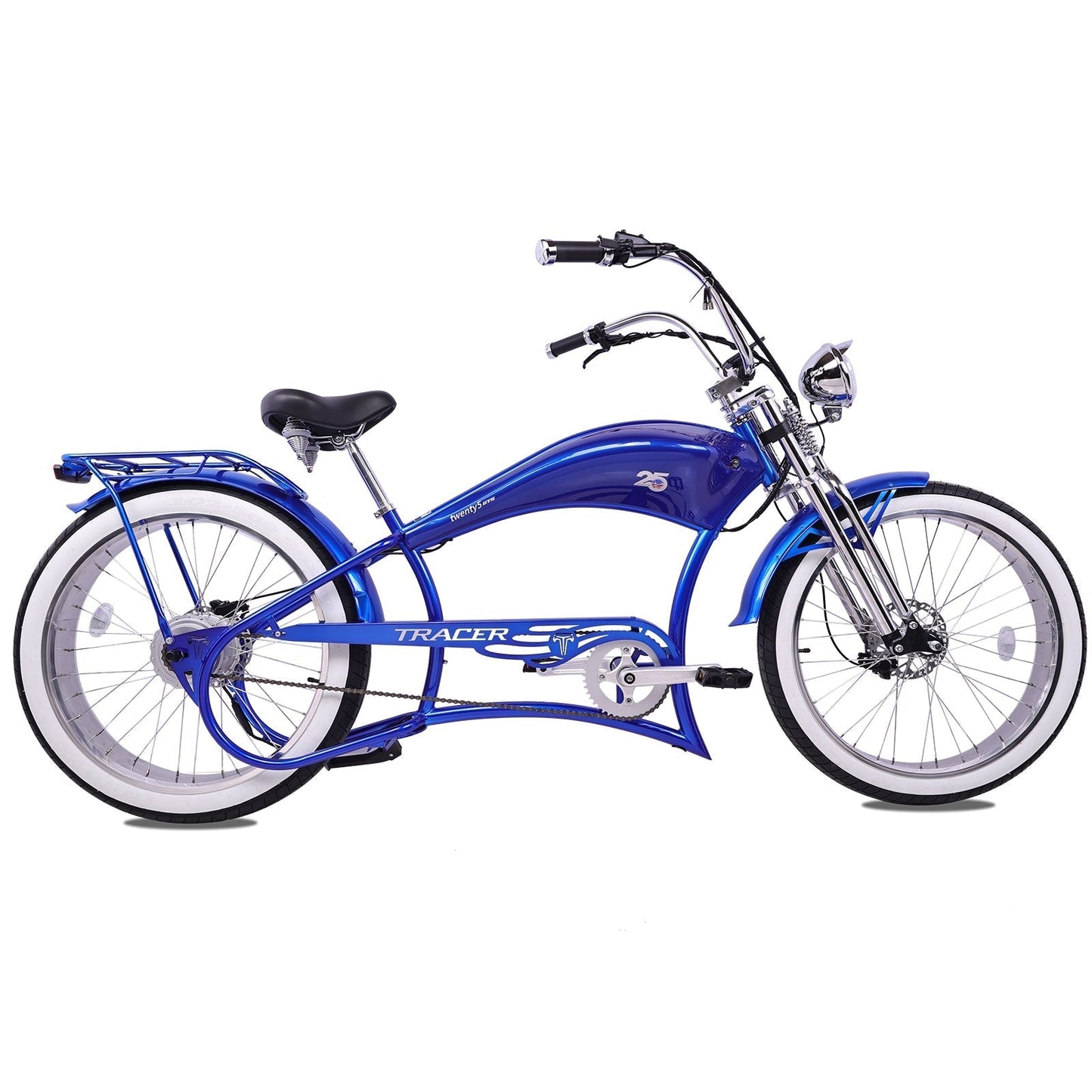 Tracer 800W Twenty5 Chopper Stretch Cruiser Electric Bike - MB-EB-T5-800-DS-BLK